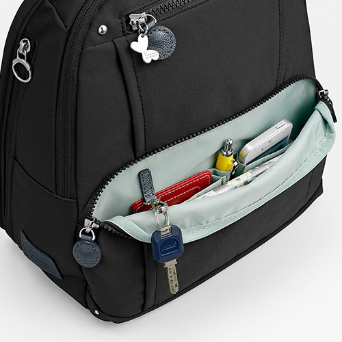 The front pocket has a urethane-padded compartment and a key holder.