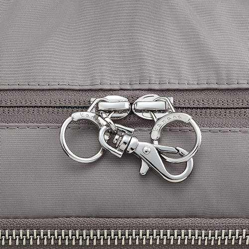 The main compartment zipper has a safety lock.