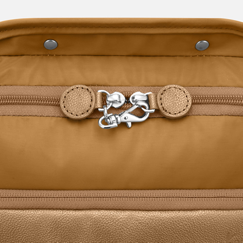 The main compartment zipper has a safety lock to keep it securely closed.